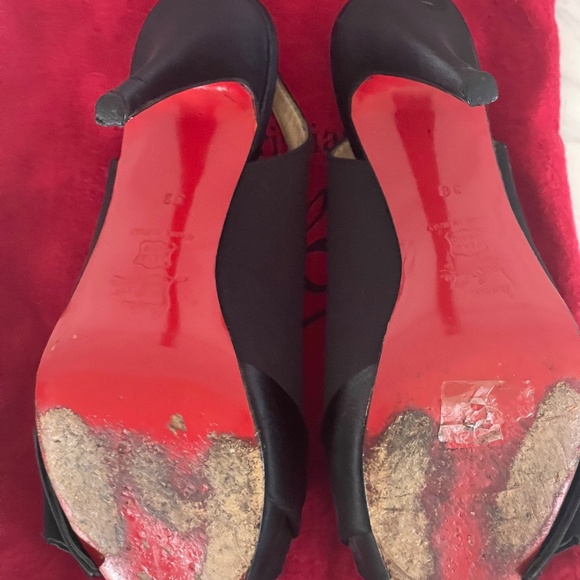 Christian Louboutin Black Satin Sling-back heels - Picture 4 of 7